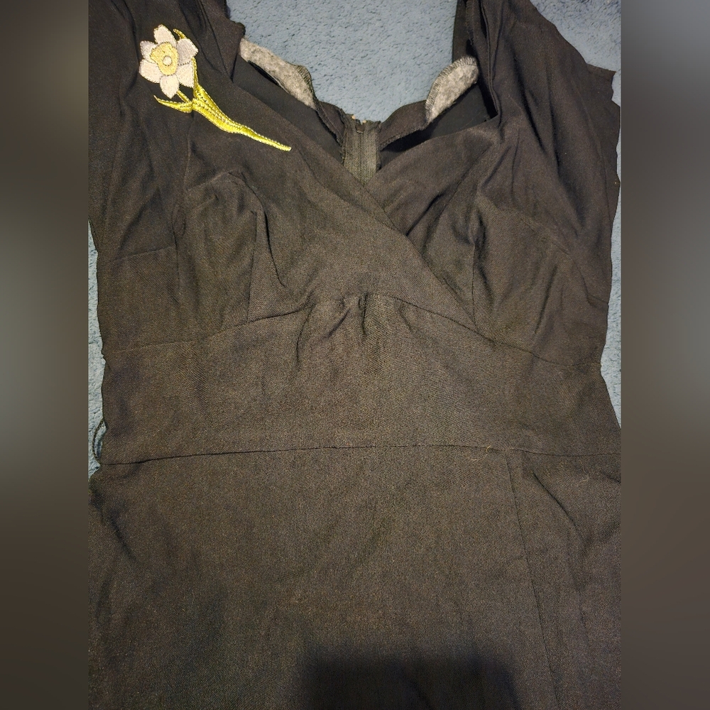 Stop Staring Black Rockabilly Dress with Floral Accent - Picture 4 of 5